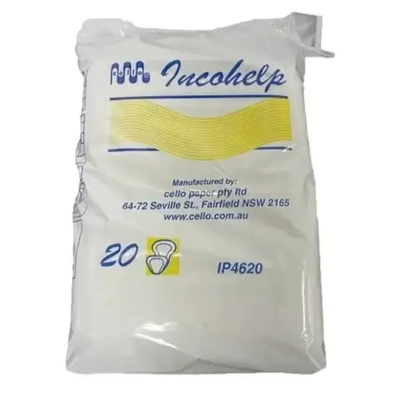 A pack of 20 Incohelp anatomically shaped booster pads