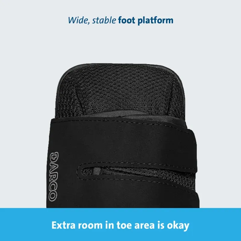 The boot worn on one foot with an ordinary trainer on the other — it is sold singly and fits either foot
