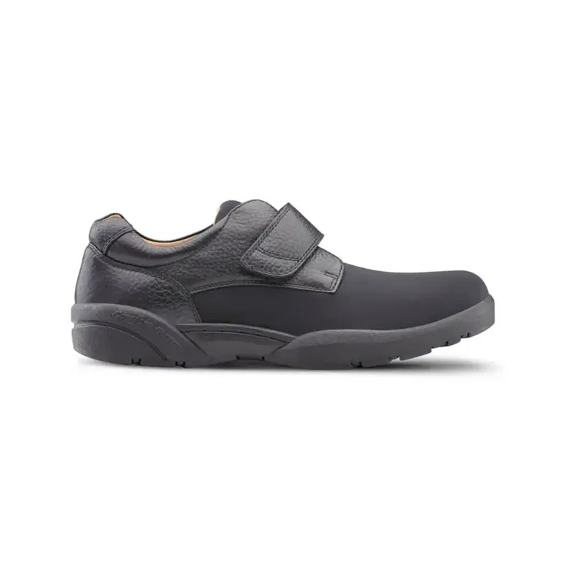 The Dr. Comfort Brian, outside profile showing the stretch Lycra panel and leather trim