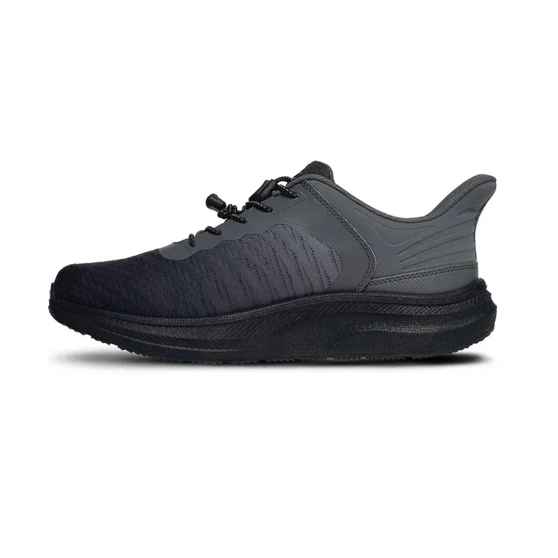 The Dr. Comfort Don in navy blue and black, side profile showing the cushioned midsole