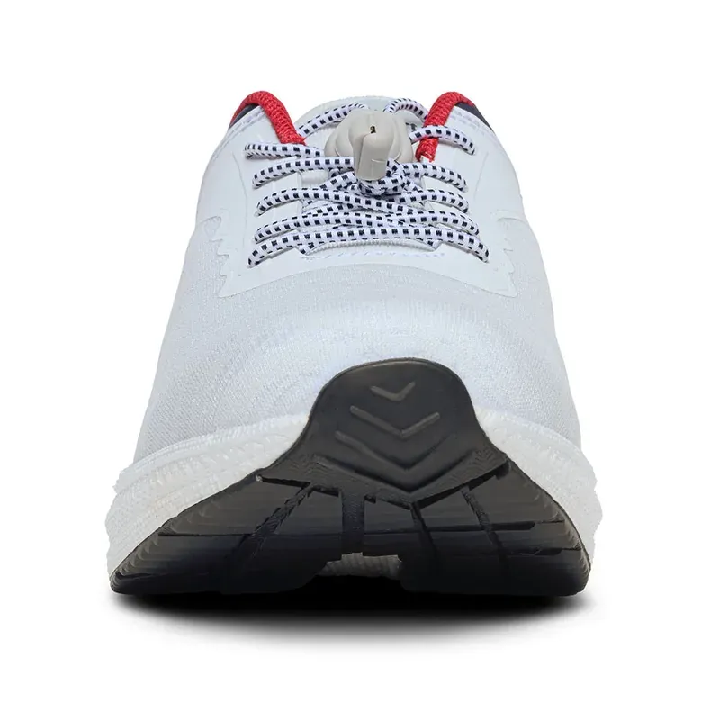 The Dr. Comfort Don in white, front view showing the wide toe box
