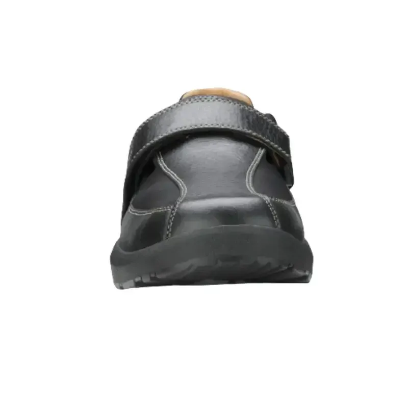 The Dr. Comfort Douglas in black, front view showing the extra width across the toes