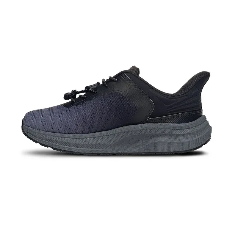 The Dr. Comfort Joy in navy blue and black, side profile