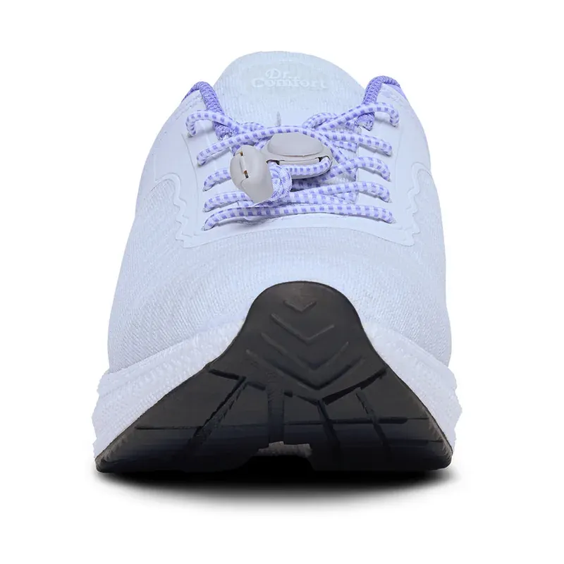 The Dr. Comfort Joy in white, front view showing the wide toe box