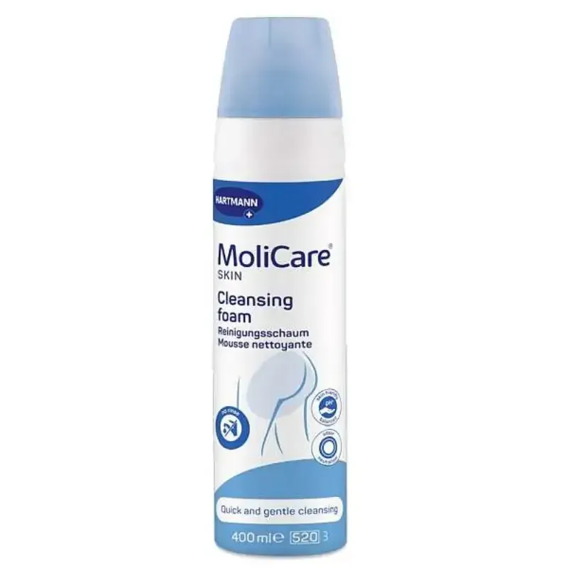 A 400ml can of MoliCare water-free skin cleansing foam