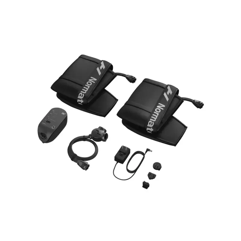 What comes in the box: two leg attachments, the control unit, the hose, the charger and the adapters