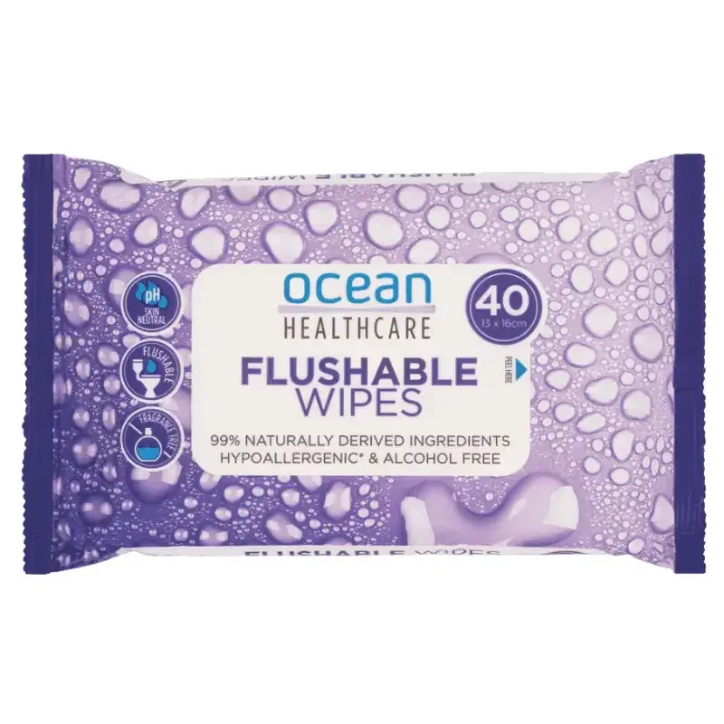 A 40 pack of Ocean Healthcare flushable wipes
