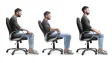 The same person shown sitting three ways in an office chair, from slumped to upright