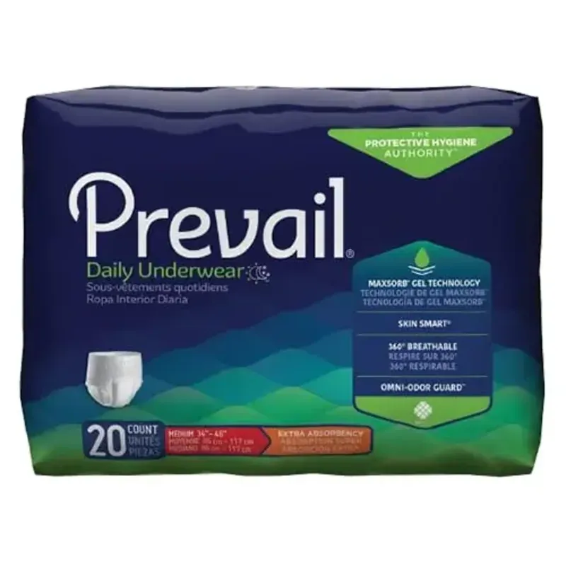 A pack of 20 Prevail daily pull-up underwear, medium