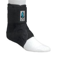 A close-up of the ASO EVO ankle brace on a person's foot, designed for superior ankle stabilization.