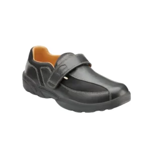 Dr comfort Douglas Black Medical shoes designed to accommodate foot swelling, featuring a comfortable and supportive design. Perfect for swollen puffy feet.