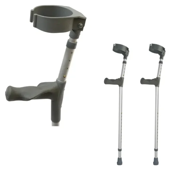 Ergonomic Forearm crutches with comfortable hand grips for enhanced support and mobility.