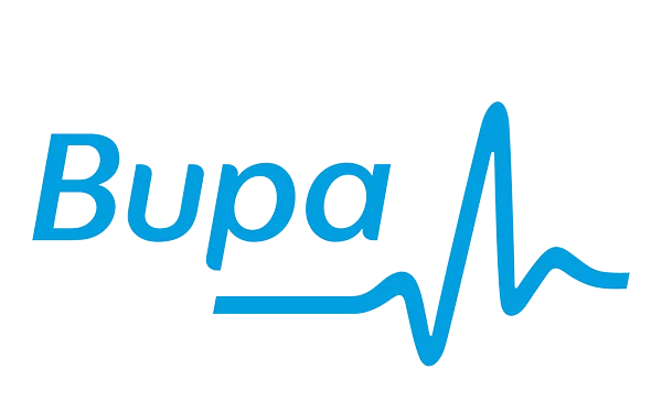 Bupa health insurance logo with blue heartbeat line