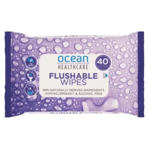 Ocean Healthcare Flushable Wipes – 40 pack, alcohol-free and hypoallergenic