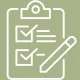 A minimalist illustration depicting health questionnaire on a clipboard on a green background symbolizes the process of assessing the persons medical background for hair mineral deficiencies and toxic metal exposure in the body