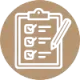 Icon of a checklist representing a biomechanical assessment for runners conducted by a physiotherapist